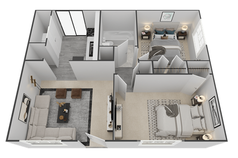 Floor plan for 2 beds, 1 bath, 850 sqft